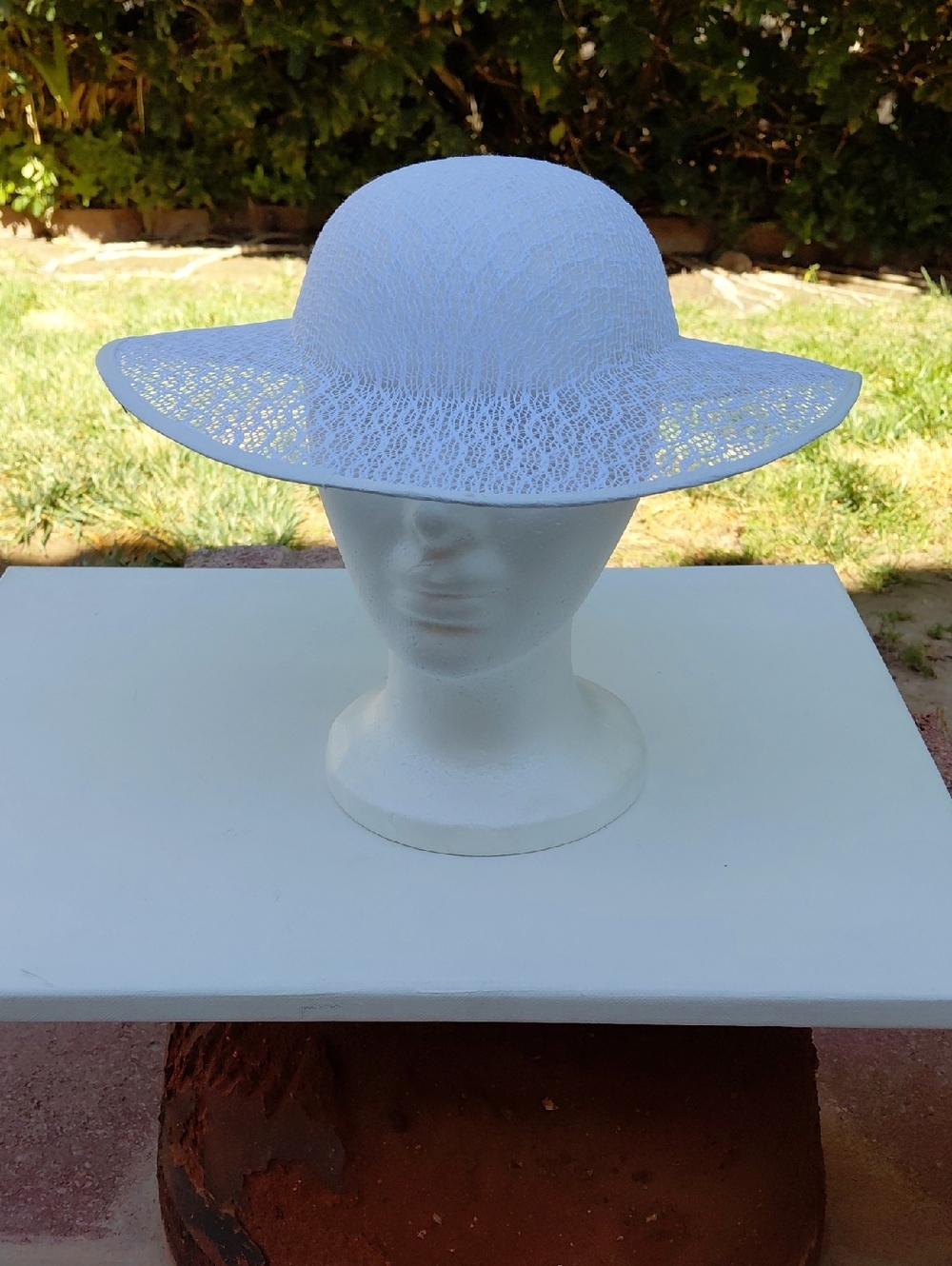 White Wide Brim Lacey Hat Or Hat Form Wedding Garden Party